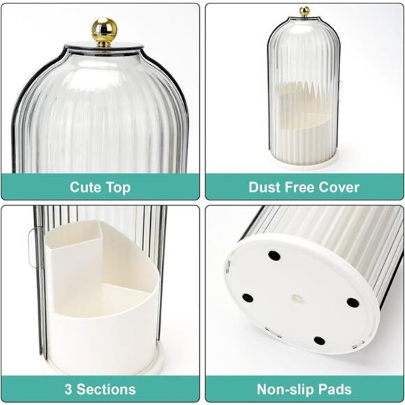 Toothbrush holder with lid rotating 3 slot bathroom organizer sink caddy - Picture 6 of 7